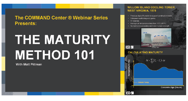 The Maturity Method 101 screenshot, a free educational webinar about maturity monitoring for concrete
