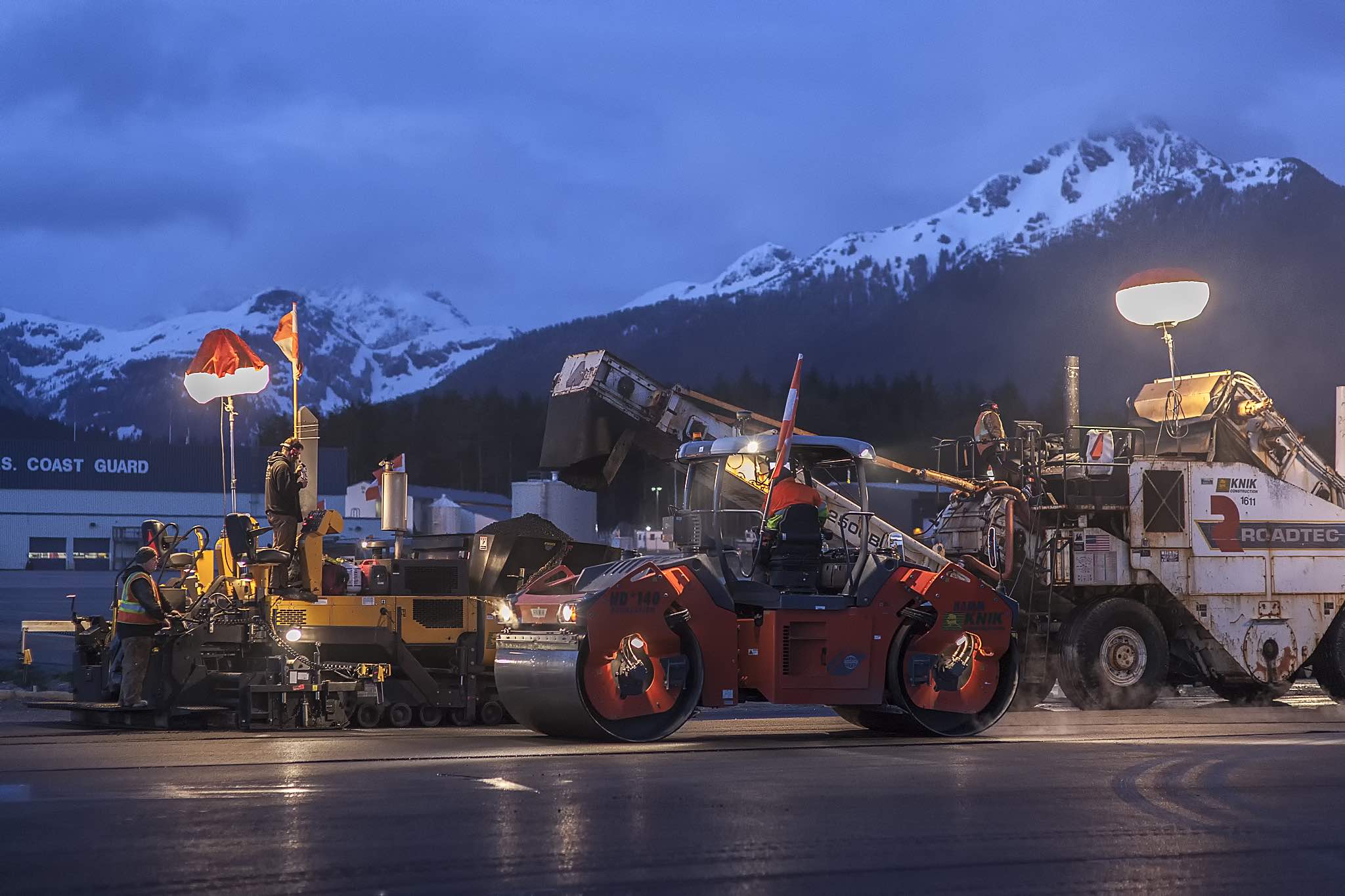 Intelligent Compaction machines on the Sitka Runway Overlay Project during construction